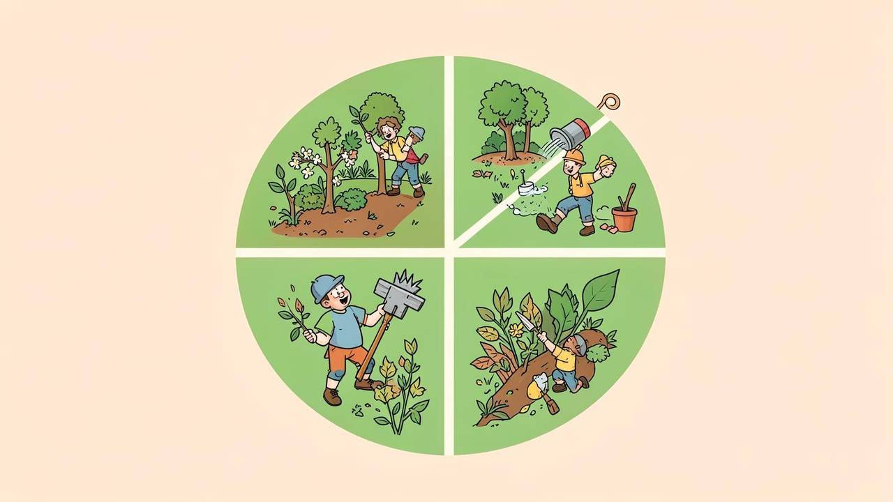 Il calendario stagionale della manutenzione Illustrazione del calendario stagionale della manutenzione del giardino