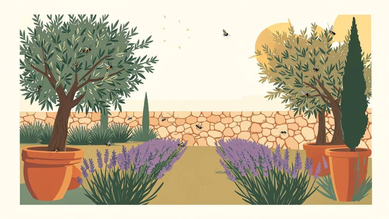 Piante mediterranee a basso fabbisogno d'acqua Illustrazione delle piante mediterranee a basso consumo idrico per il giardino