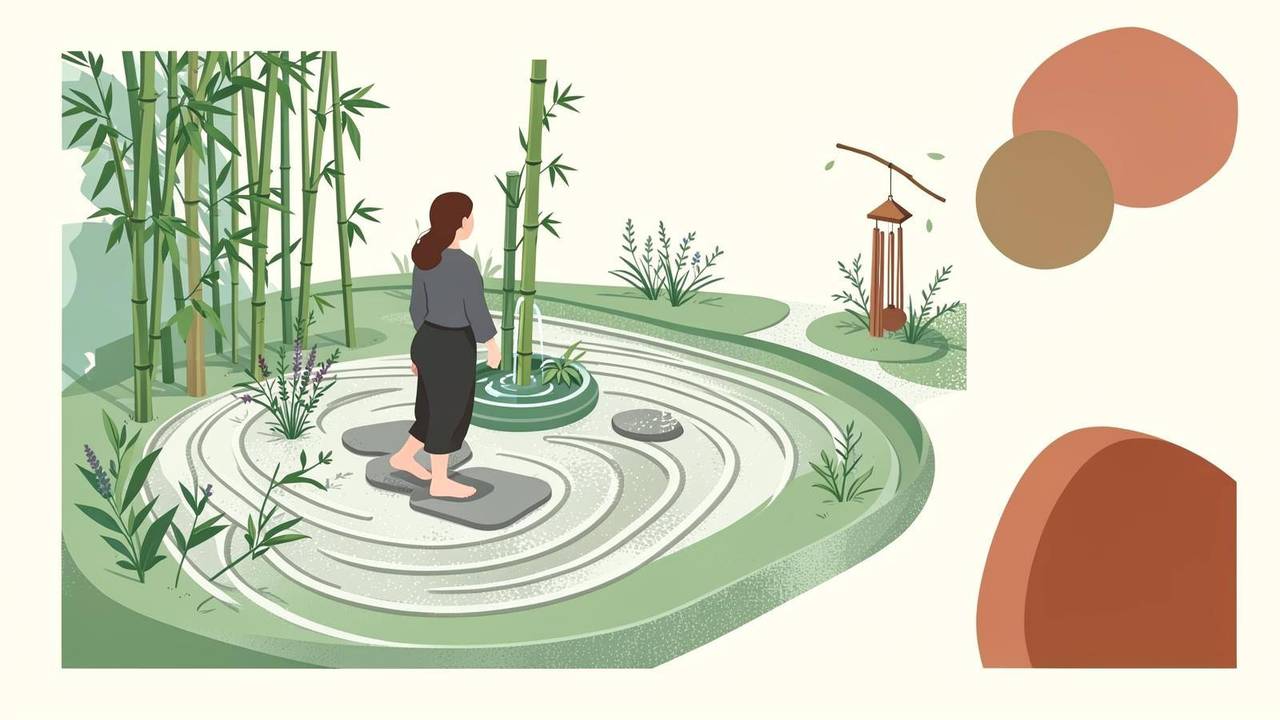 Illustrazione di un percorso sensoriale con aree dedicate a profumi, tatto, suono e colore