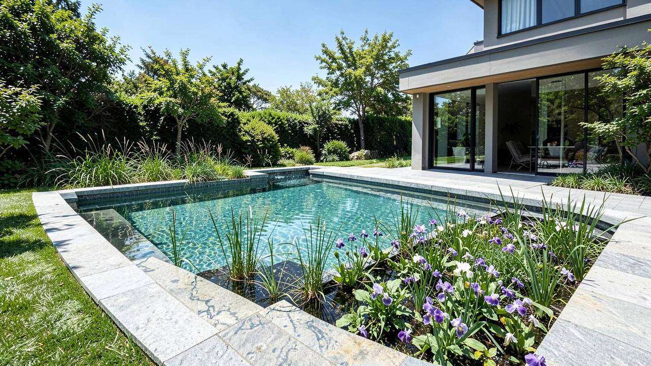 Piscina biologica con vasca di balneazione e filtro vegetale Piscina biologica con vasca di balneazione e bacino filtrante piantumato