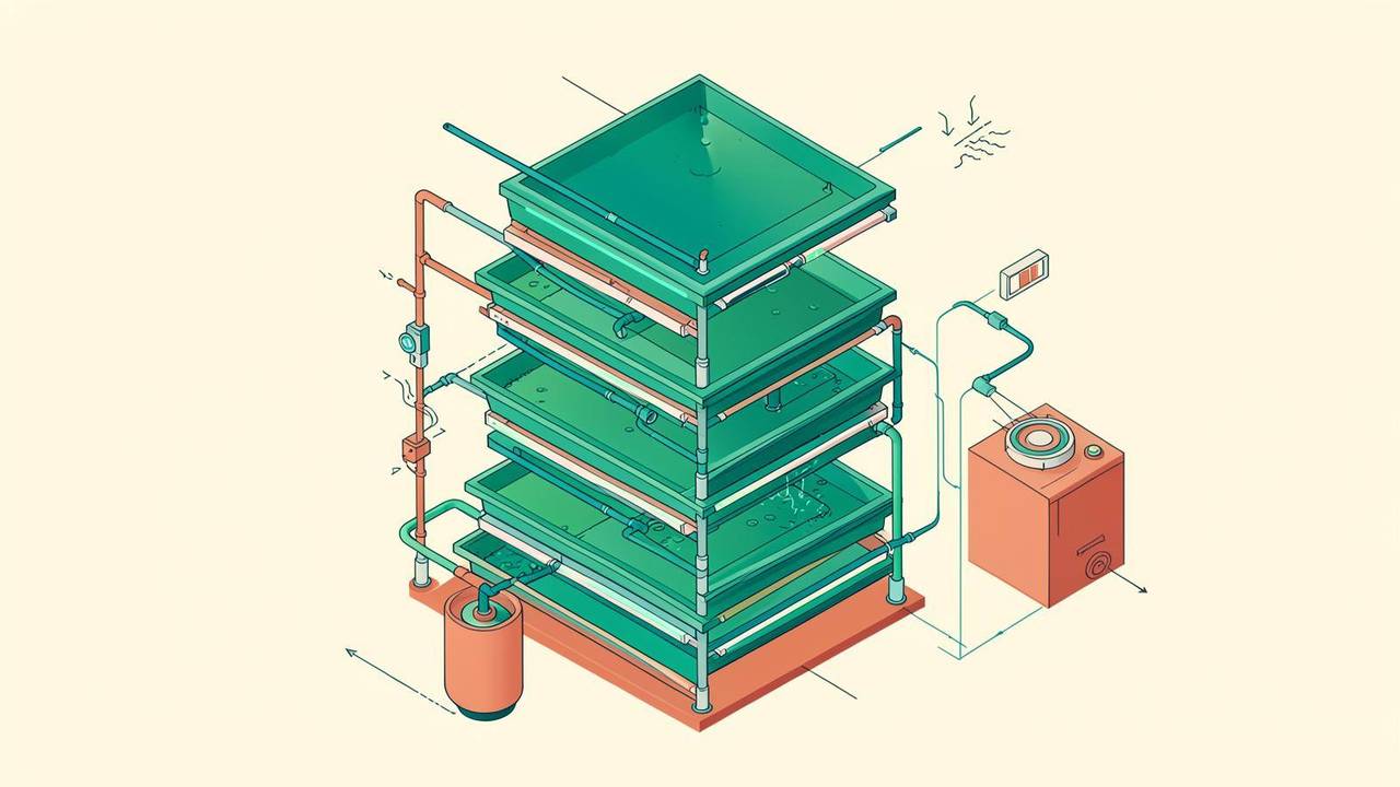Schema del ciclo dei nutrienti, dell'acqua e dell'illuminazione in un impianto di vertical farming