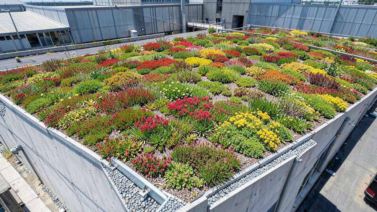 Tetto verde estensivo con manto di sedum Tetto verde estensivo con manto di sedum a bassa manutenzione