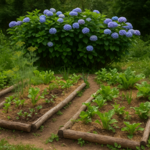 orto sinergico con ortensie