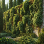 Primo piano di un muro ricoperto di rampicanti sempreverdi