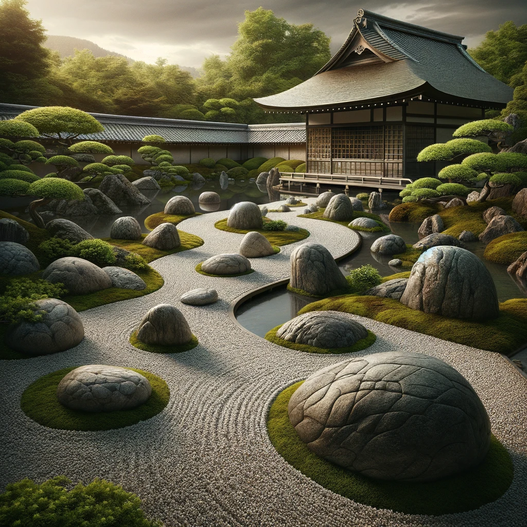 Casa in stile zen con un bellissimo giardino di pietra