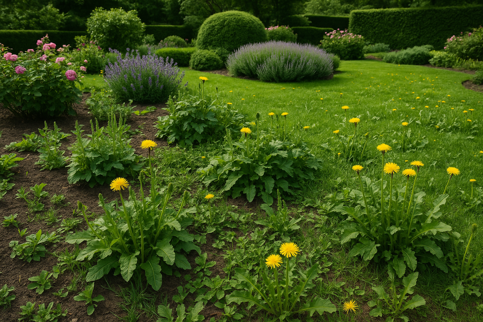 giardino con erbacce