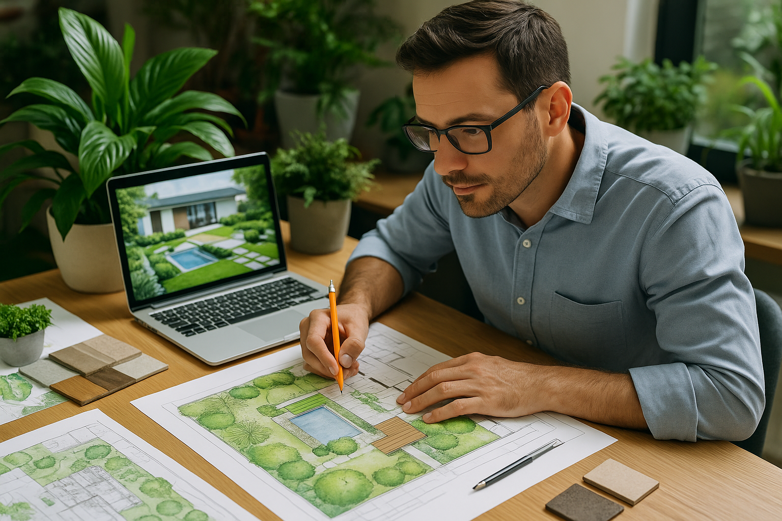 Progettista giardino che lavora