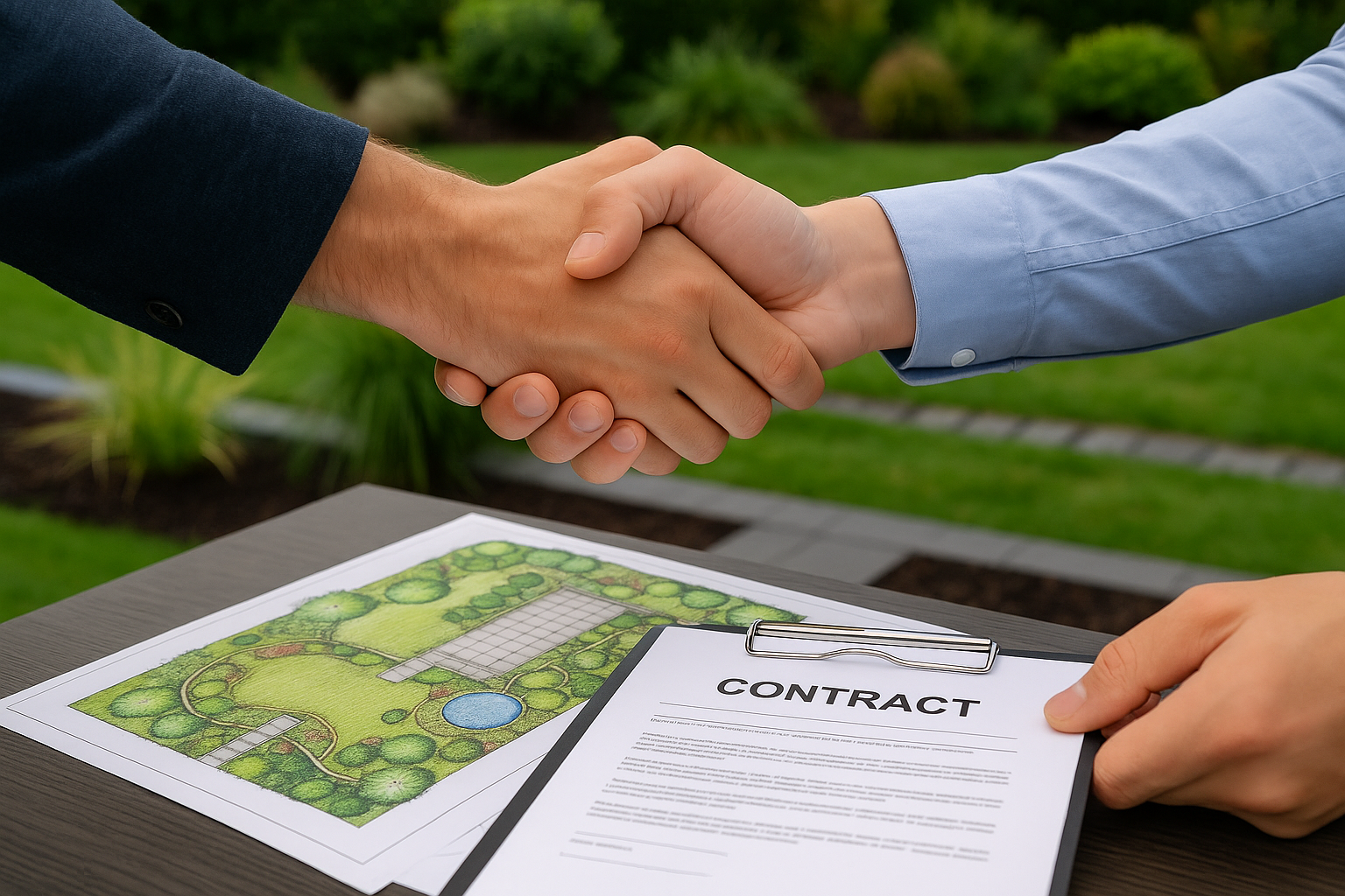 Progettista giardino che stringe accordo con il cliente