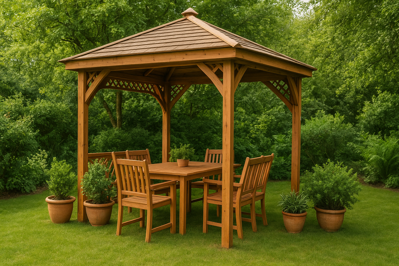Gazebo fai da te in legno in primo piano